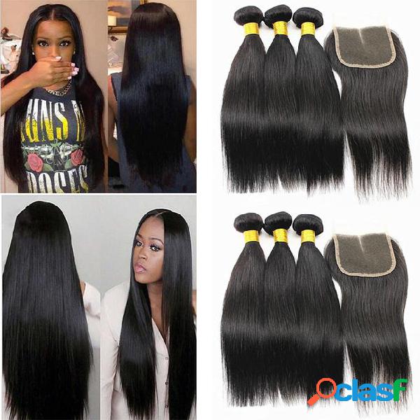 Straight hair extensions with 4x4 hair closure peruvian
