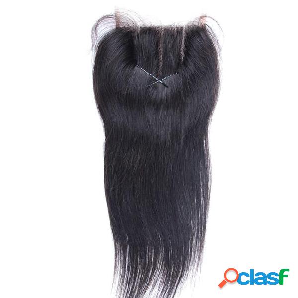 Straight human hair lace closure free middle 3 way part 8a