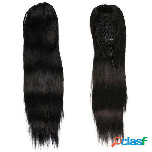 Straight pony tail hairpiece human hair european remy human