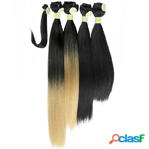 Straight synthetic hair extensions 4 bundles with bang hair