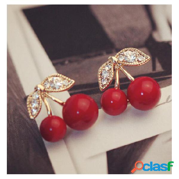 Stud earrings new fashion lovely red cherry earrings