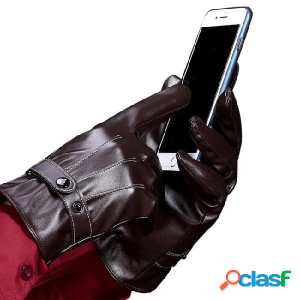Stylish mens touch screen leather gloves winter keep warm