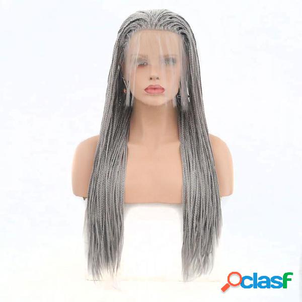 Synthetic braided wigs for white women siver grey glueless