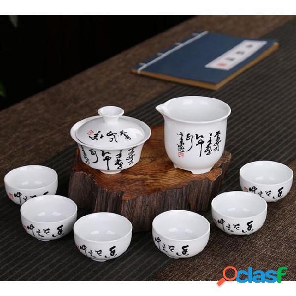 Tea set gift tea set ceramic kung fu tea set 6cup 1pot lotus