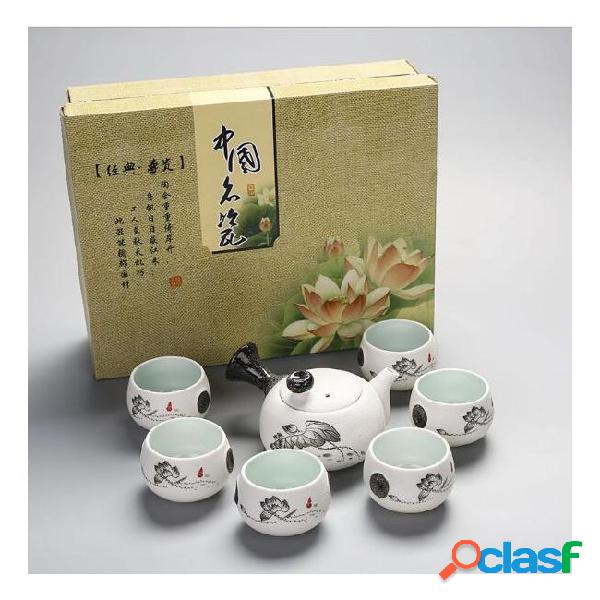 Tea set snowflake glazed kungfu tea set 7 head pot ceramic