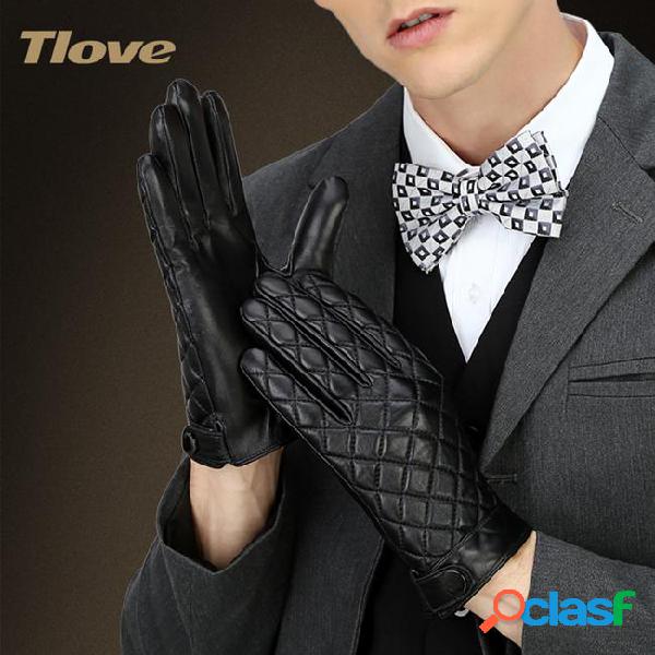 Tlove mens winter gloves in genuine leather full palm touch