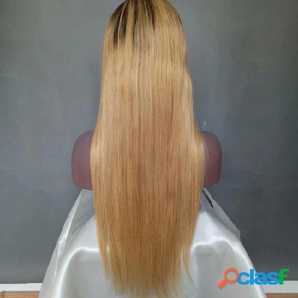 Two tone color 1b 27 long silky straight human hair lace