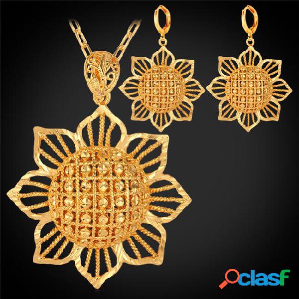U7 sunflower jewelry sets drop earrings pendant necklace set