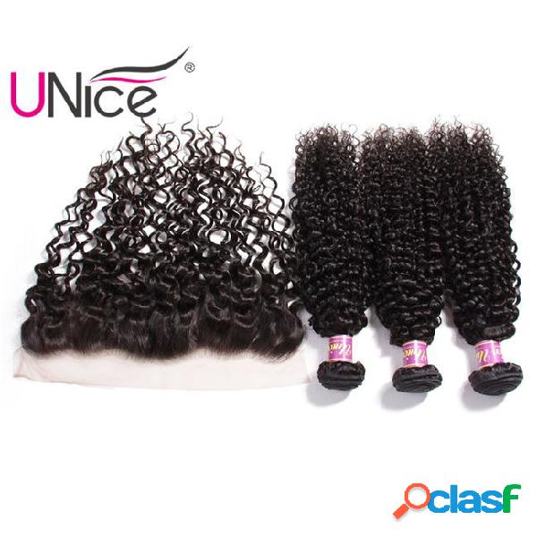 Unice hair indian curly wave bundles with frontal ear to ear