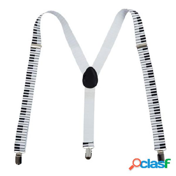 Unisex adult clip-on suspenders black white piano keyboard