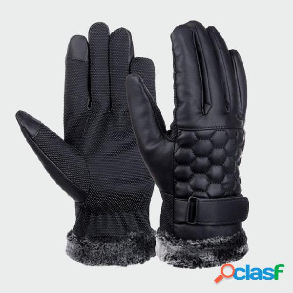 Vbiger men winter warm gloves retro thickened pu leather