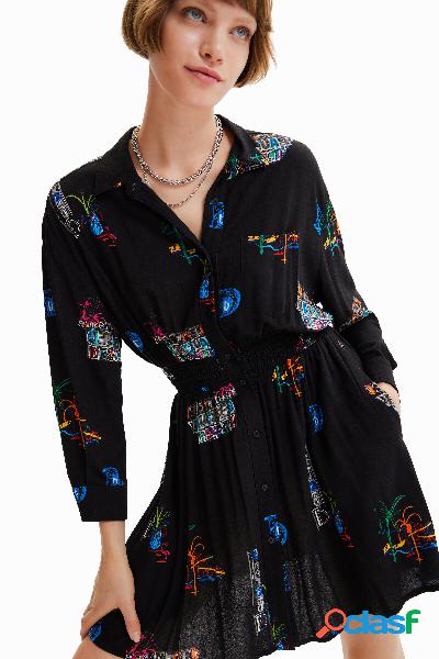 Vestido corto camisero ilustraciones - BLACK - S