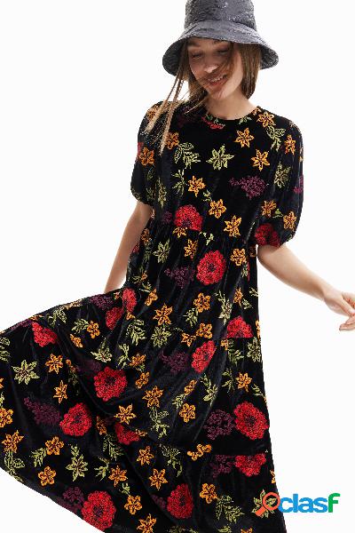 Vestido midi evasé floral - BLACK - XS