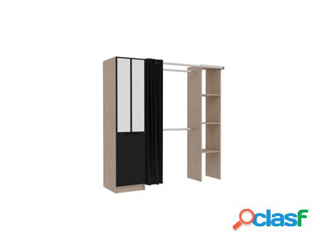 Vestidor Industrial de Madera con Cortina Negra y 2 Armarios