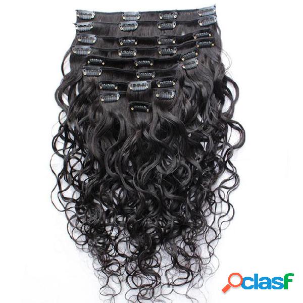 Wet and wavy clip indian human hair extensions cheap full