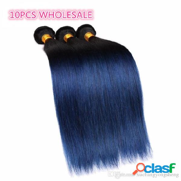 Wholesale 10pcs brazilian straight hair bundles t1b/blue