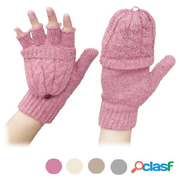 Wholesale- 1pair solid screen magic wool gloves women girl