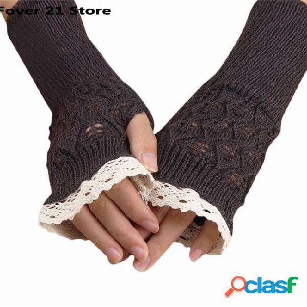Wholesale- 2016 fashion knitted openwork lace gloves for