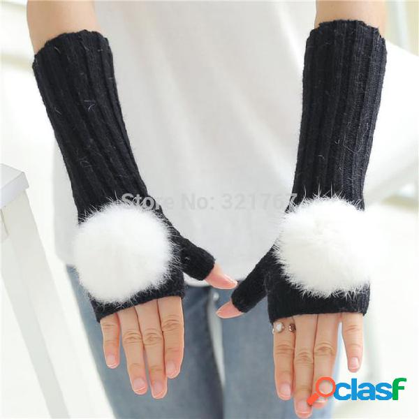 Wholesale-3 pairs hand knitted mitten half fingers warmer