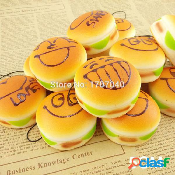 Wholesale-30pcs mini 5cm expression squishy hamburger key