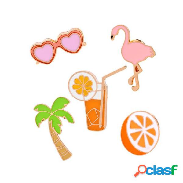 Wholesale cute badge flamingo lemon tree orange juice metal