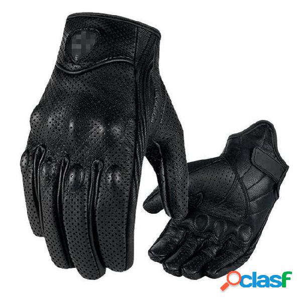 Wholesale- fashion glove real leather full finger black moto