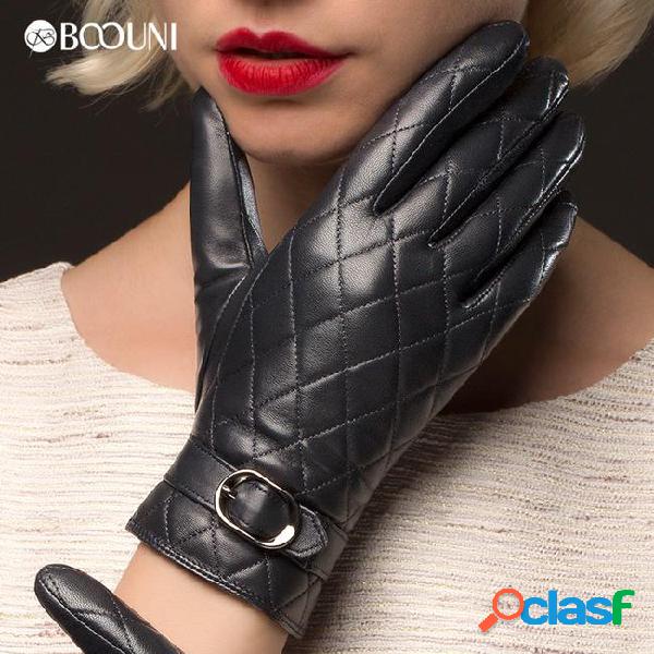 Wholesale- genuine leather gloves women fashion plaid real