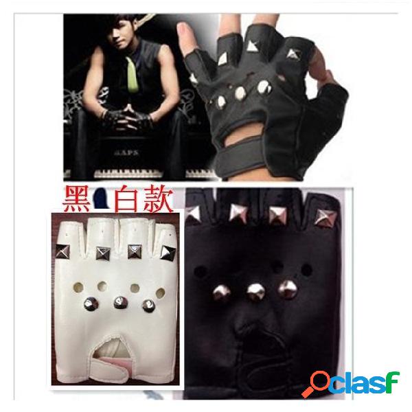 Wholesale- hip-hop punk rivet half finger leather gloves