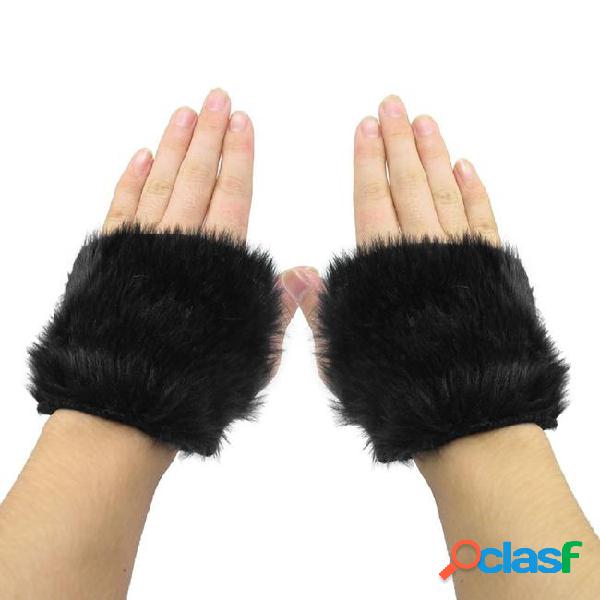 Wholesale- pair brown faux fur covered fingerless wrist