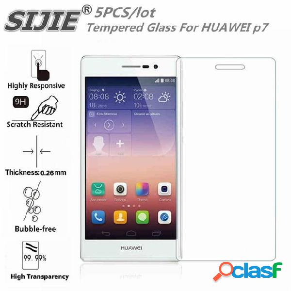 Wholesale- sijie 5pcs tempered glass for huawei p7 0.26mm