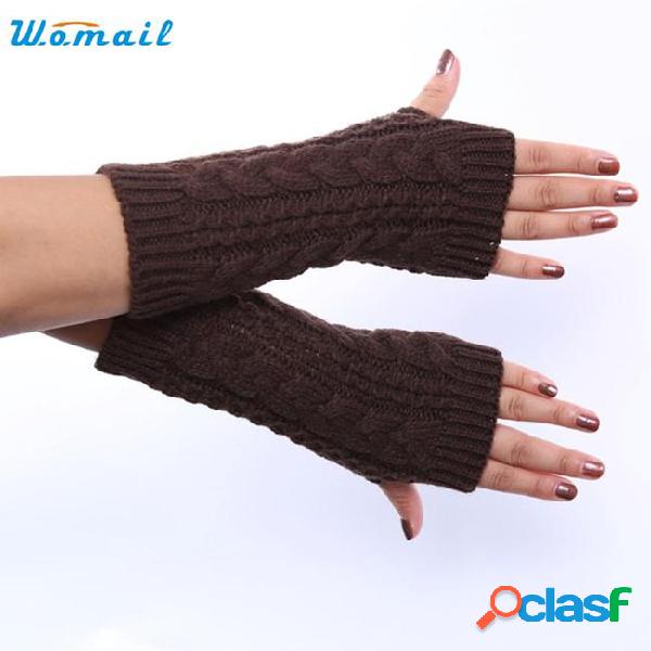 Wholesale- solid color winter fingerless knitted gloves