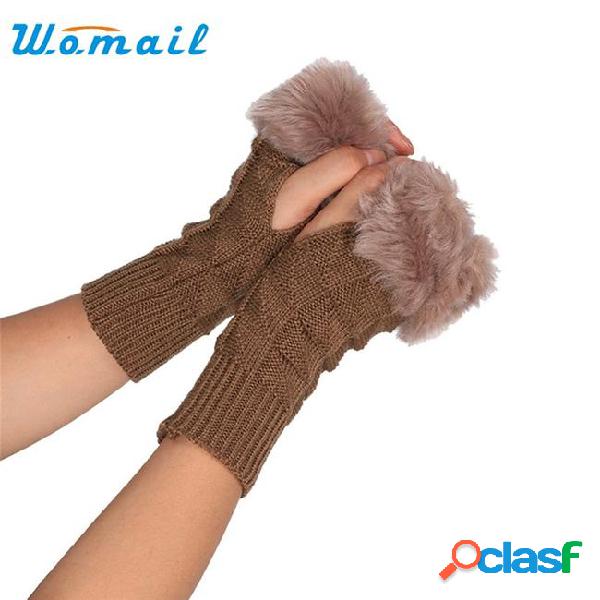 Wholesale- womail fashion winter knitted faux fur fingerless
