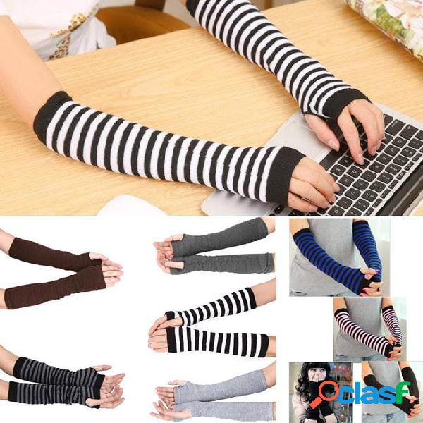 Wholesale- women long sleeve striped fingerless gloves lady