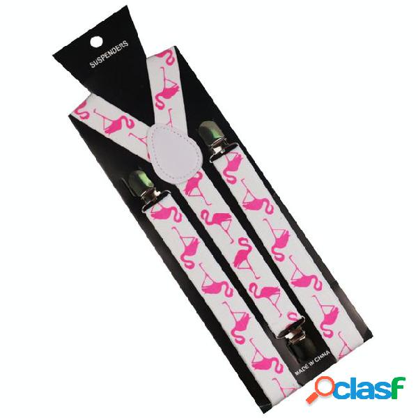 Winfox white flamingo print men women suspenders elastic