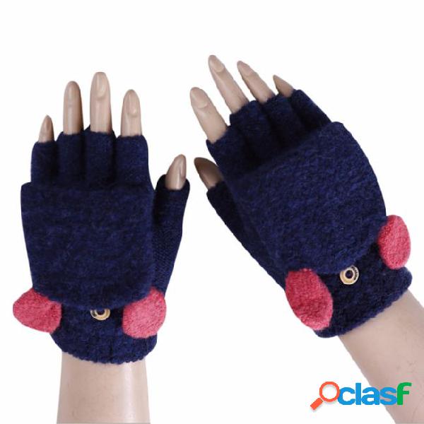 Winter cotton thick warm knitted fingerless flip top gloves