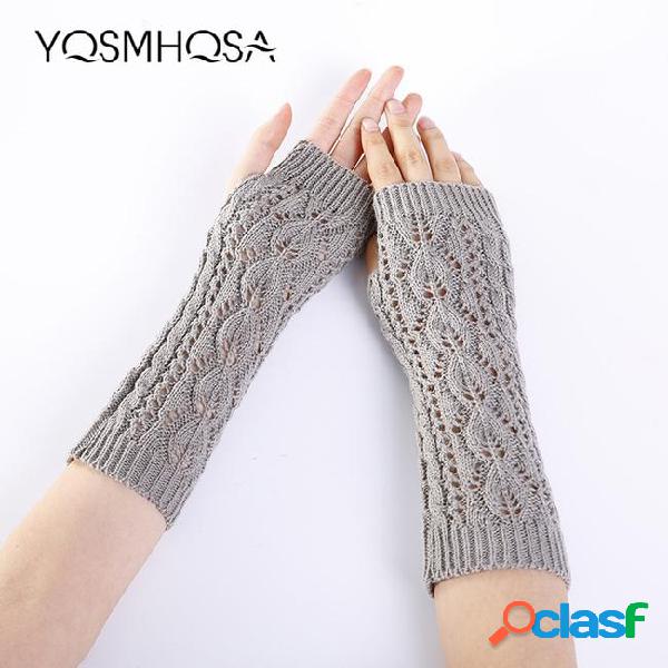 Winter gloves women fingerless long mitten knitted arm