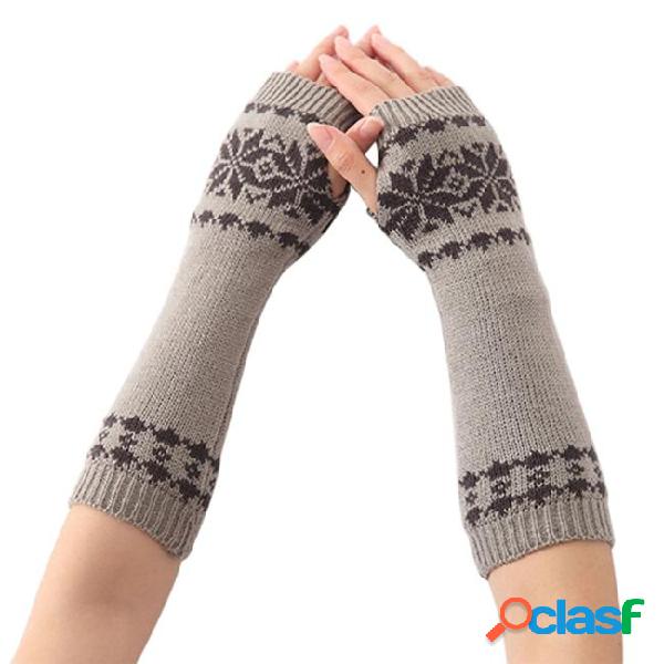 Winter snowflake pattern arm warm knitted fingerless long