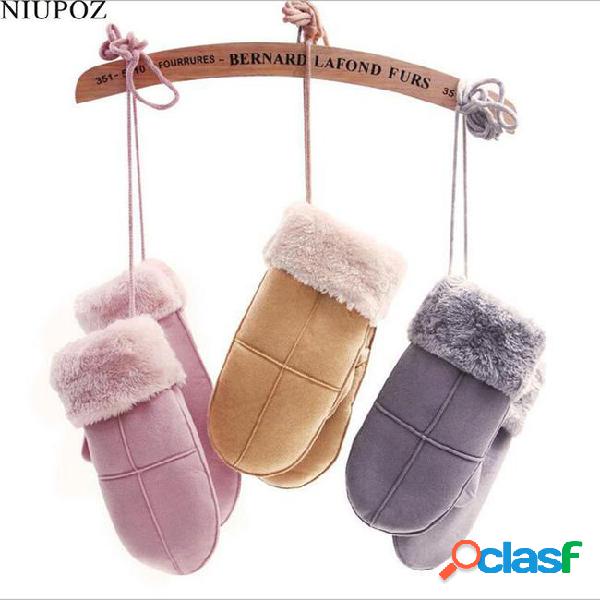 Winter thick faux wool sheepskin gloves halter mittens