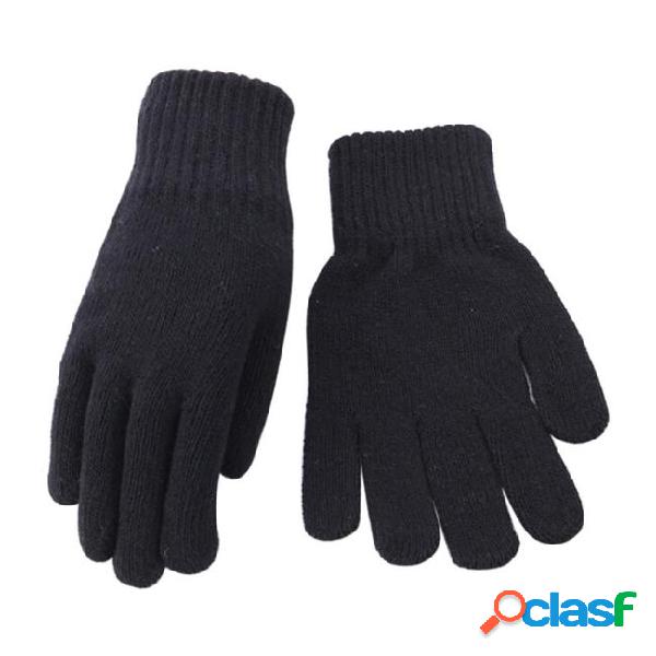 Winter thickened gloves knitted pure color warm five fingers