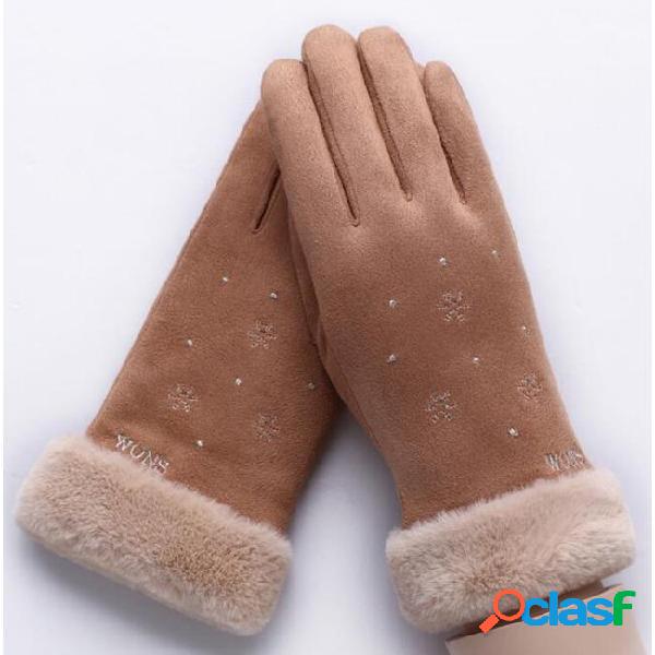 Winter women's faux suede glove winter thicken warm fleece