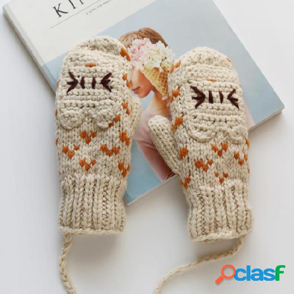 Women fashion knit mittens winter female flowers twist wool