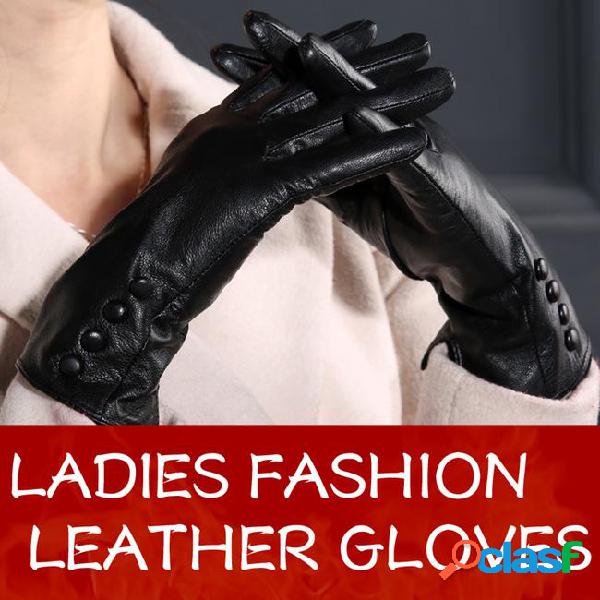 Women good quality comfortable black genuine leather gloves