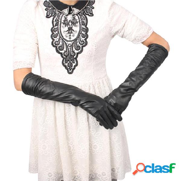Women long gloves black faux leather gloves full finger