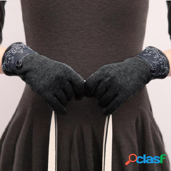 Women wool lace gloves touch screen mittens sheep wool
