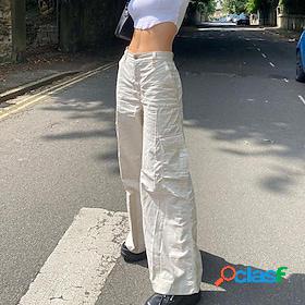 Women's Cargo Pants Wide Leg 100% Cotton White Casual Street