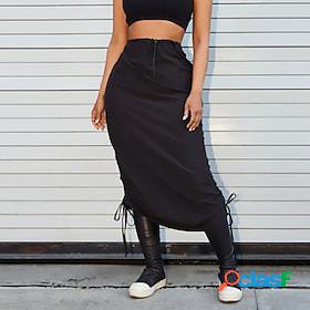 Women's Cargo Skirt Long Skirt Polyester Midi Black Beige