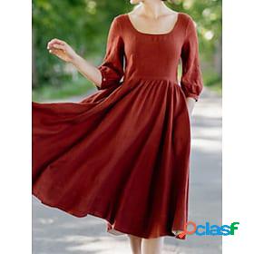 Women's Cotton Linen Dress Casual Dress Linen Midi Dress