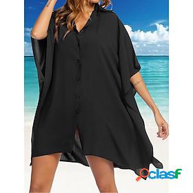 Women's Cover Up Beach Dress Beach Wear Button Mini Dress