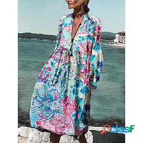 Women's Cover Up Beach Dress Beach Wear Pocket Print Midi