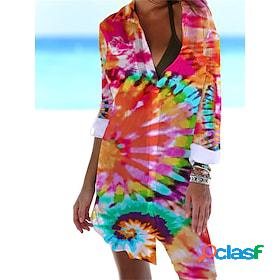 Women's Cover Up Beach Dress Beach Wear Print Mini Dress Tie